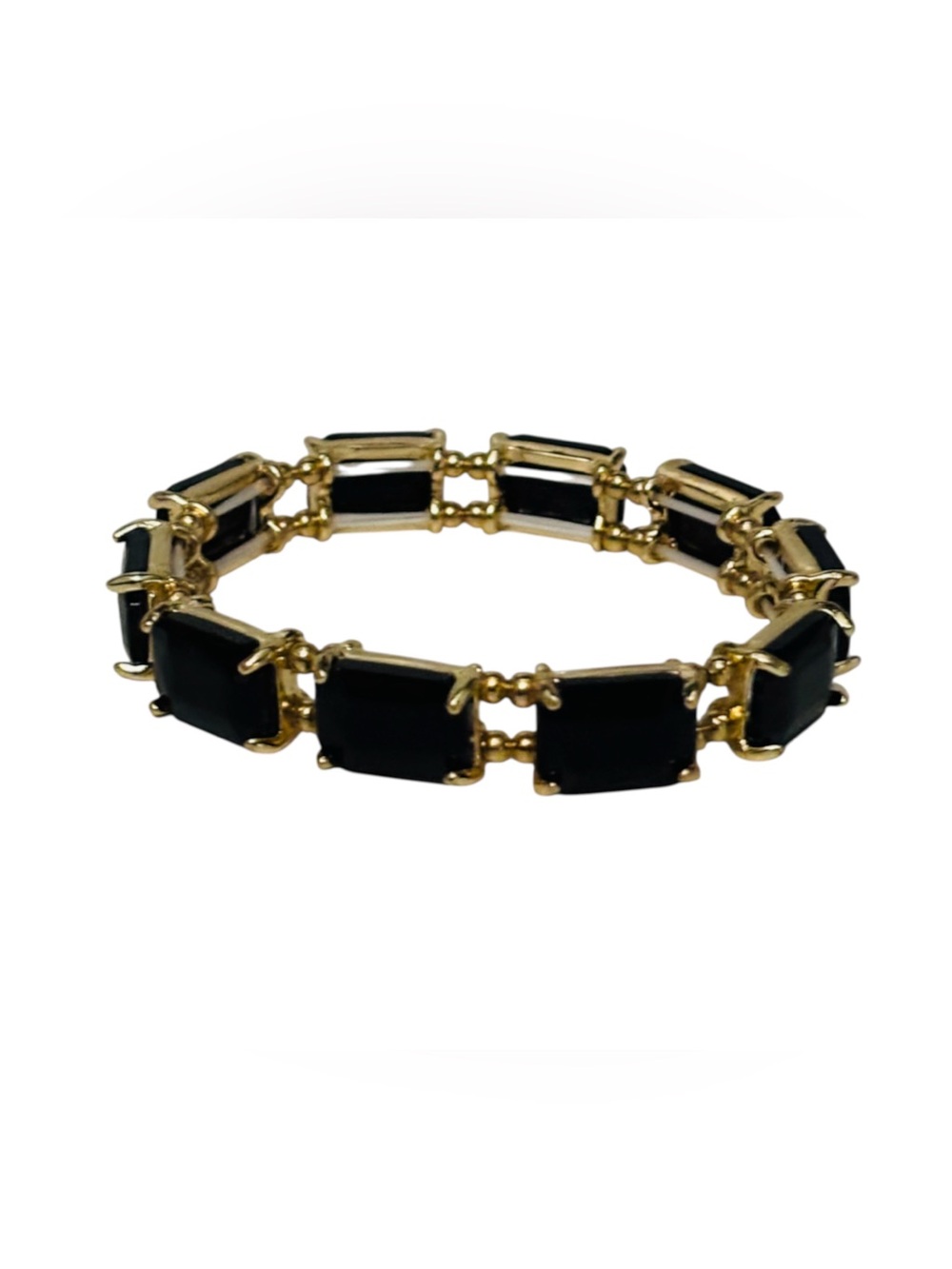 Black Gold Stretch Rectangle Glass Bracelet